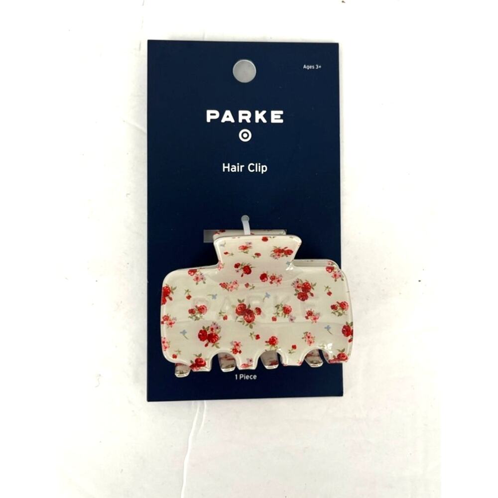 Parke x Target Floral Hair Claw Clip Cream Red Rose Print NWT Large Clip